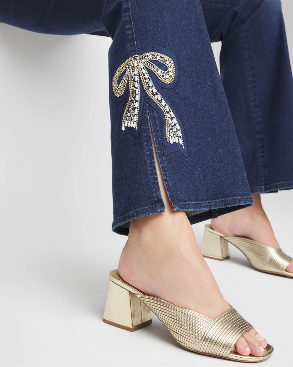Bow Appliqué Pull-On Bootcut Jeans click to view larger image.