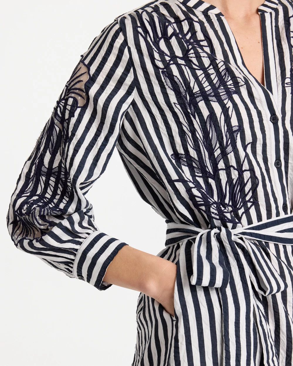 Embroidered Striped Dress