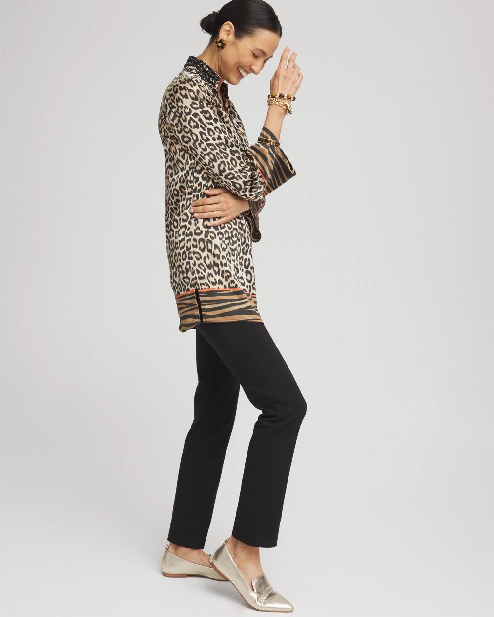 Embellished Mixed Animal Print Kurta Top click to view larger image.