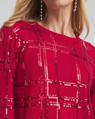 Sequin Plaid Pullover Sweater click to view larger image.