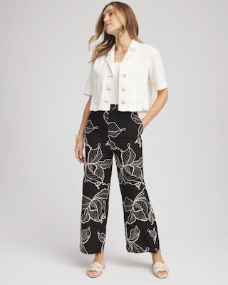 Embroidered Wide-Leg Cropped Pants click to view larger image.