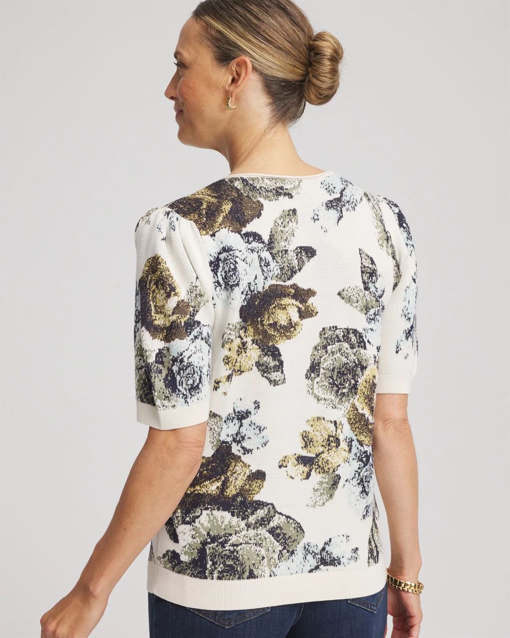 Floral V-Neck Sweater Tee click to view larger image.