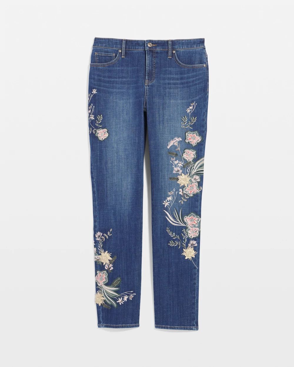 Appliqué Girlfriend Slim Ankle Jeans click to view larger image.