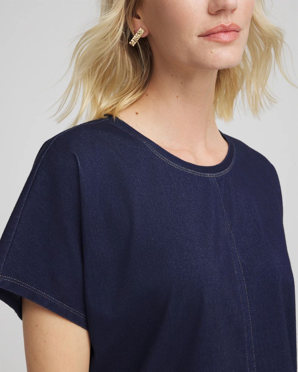 Denim Motif Tapered Dolman Top