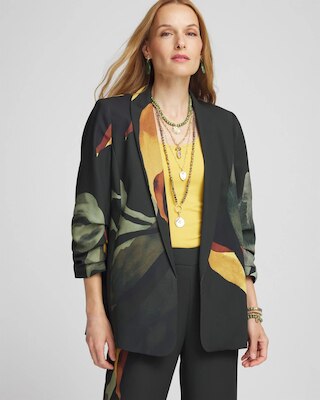 Ruched Sleeve Print Blazer