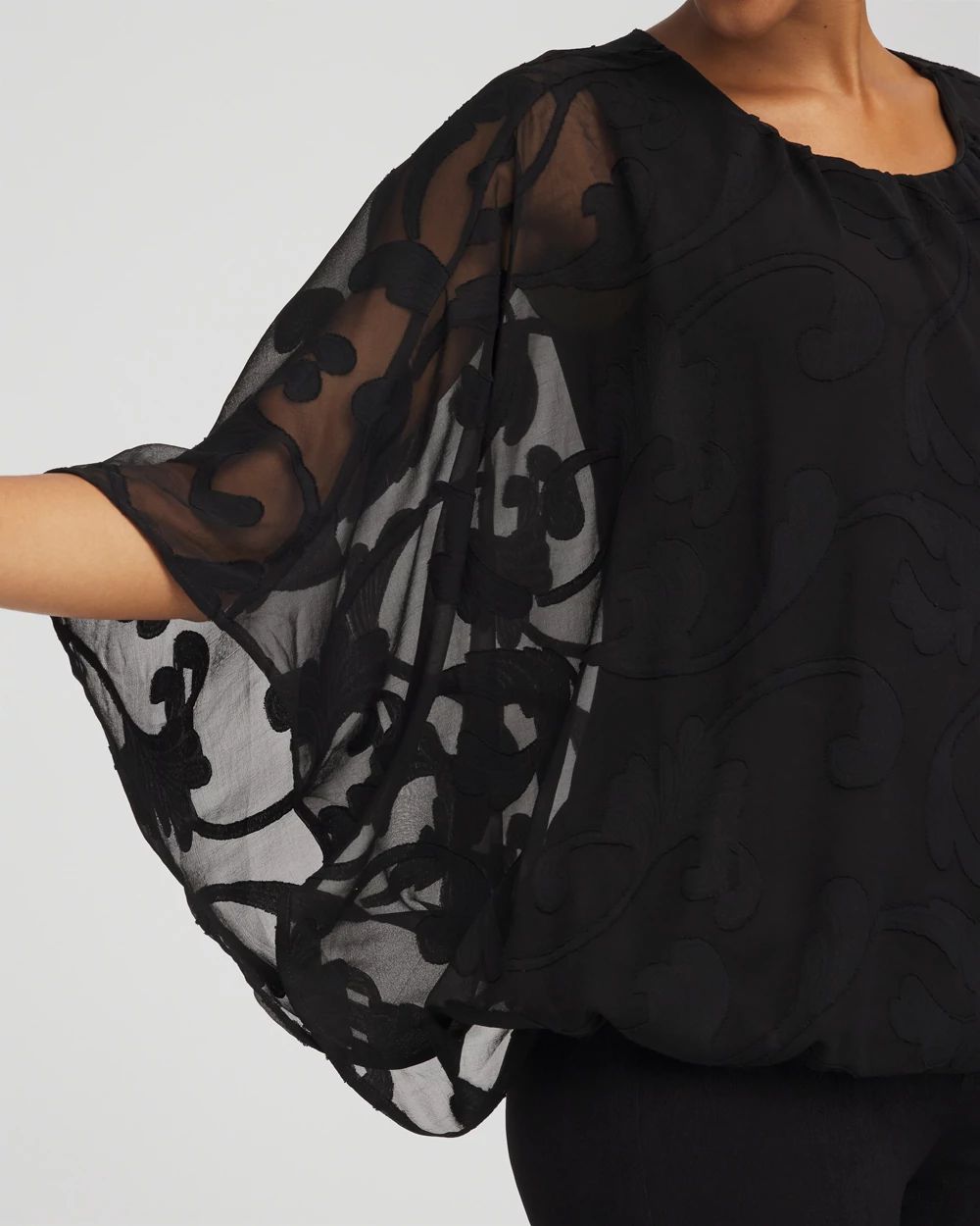 Travelers™ Chiffon Burnout Bubble-Hem Top click to view larger image.