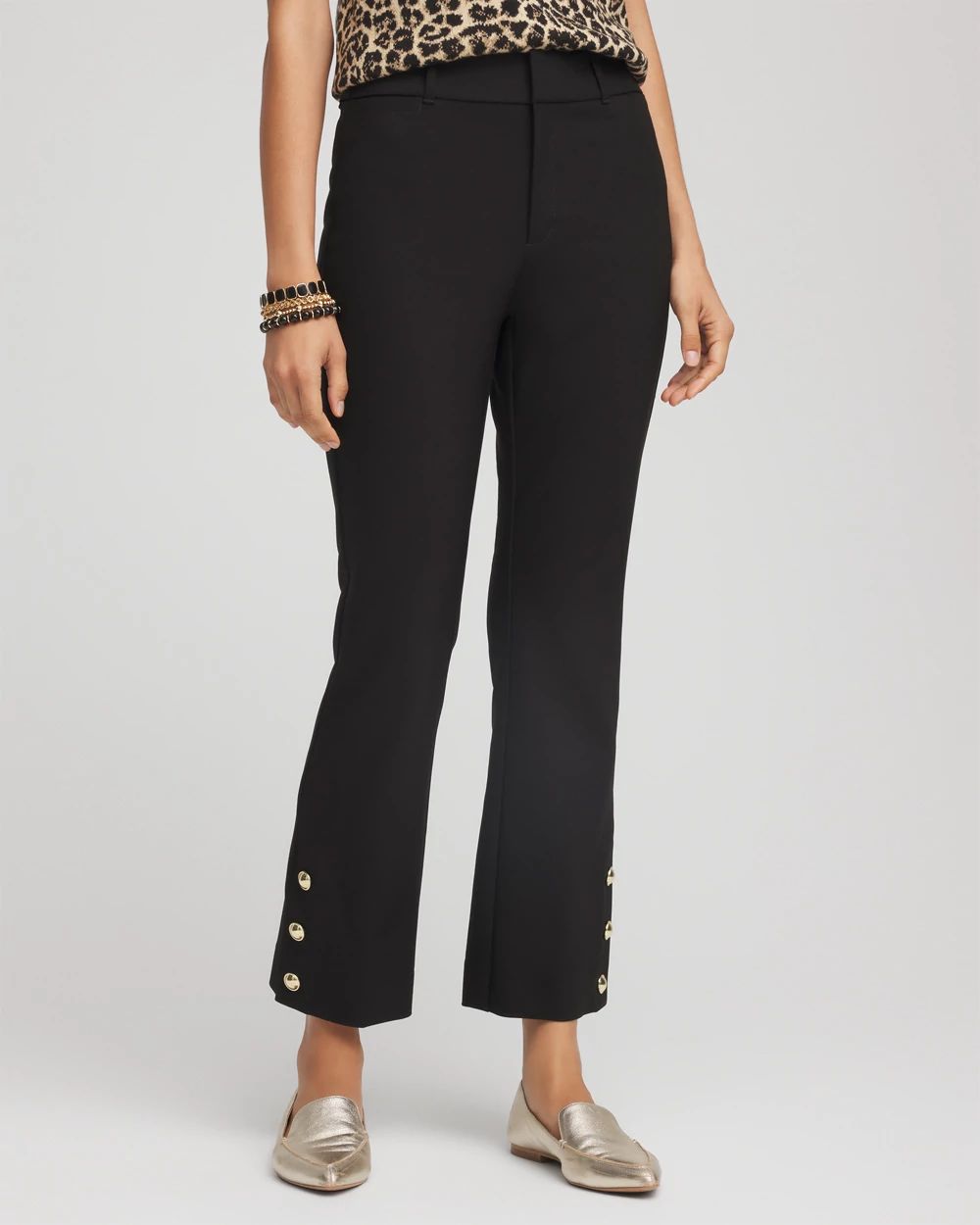 Bi-Stretch Flared Button-Hem Cropped Pants