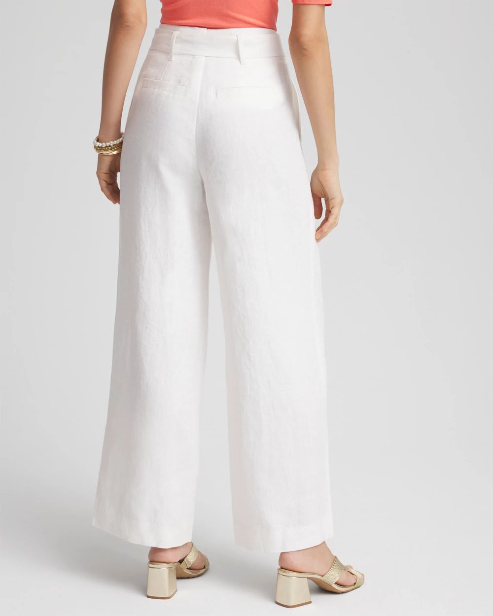 Belted Pleated Wide-Leg Linen Pants