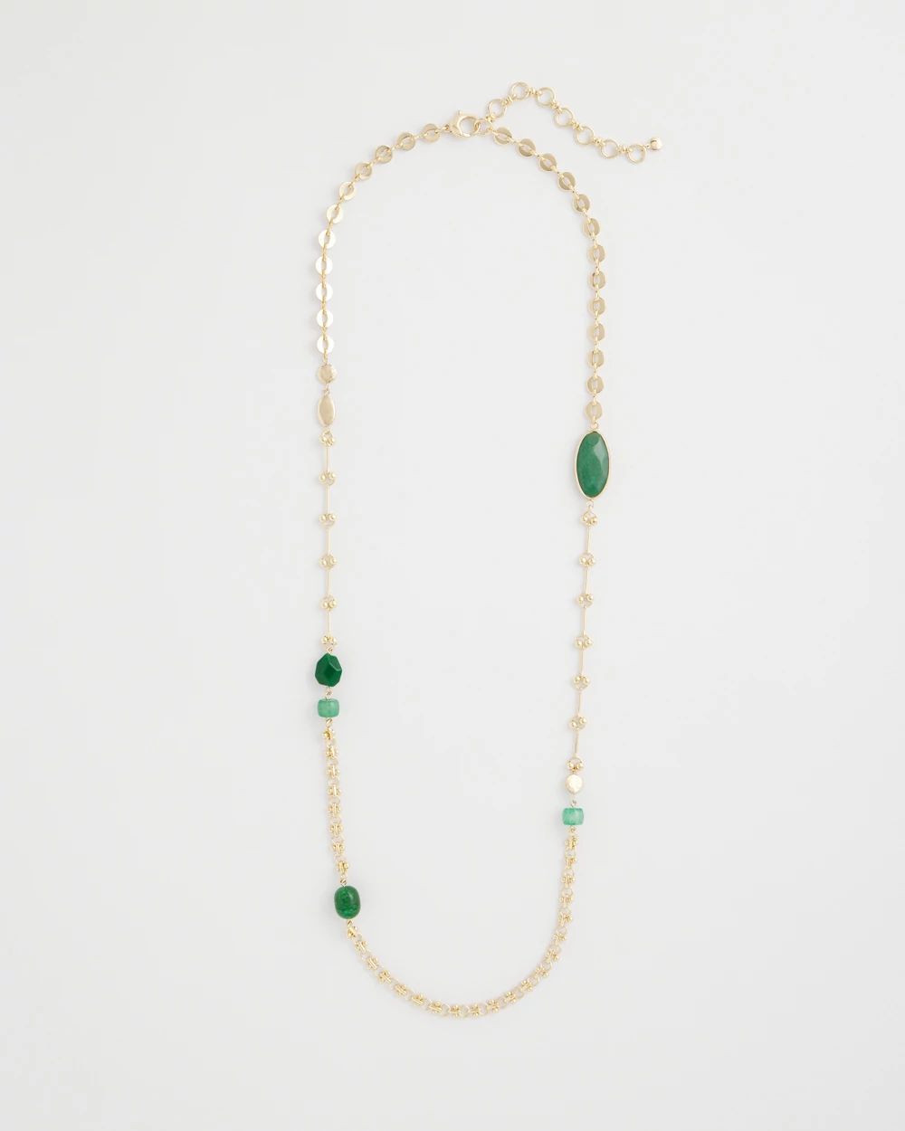Green Accent Long Single Strand Necklace