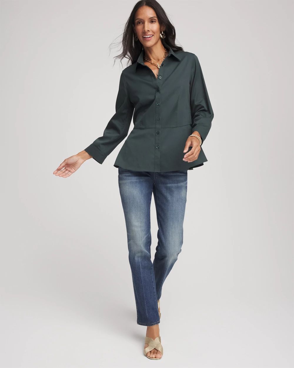 No Iron™ Peplum Stretch-Sateen Shirt
