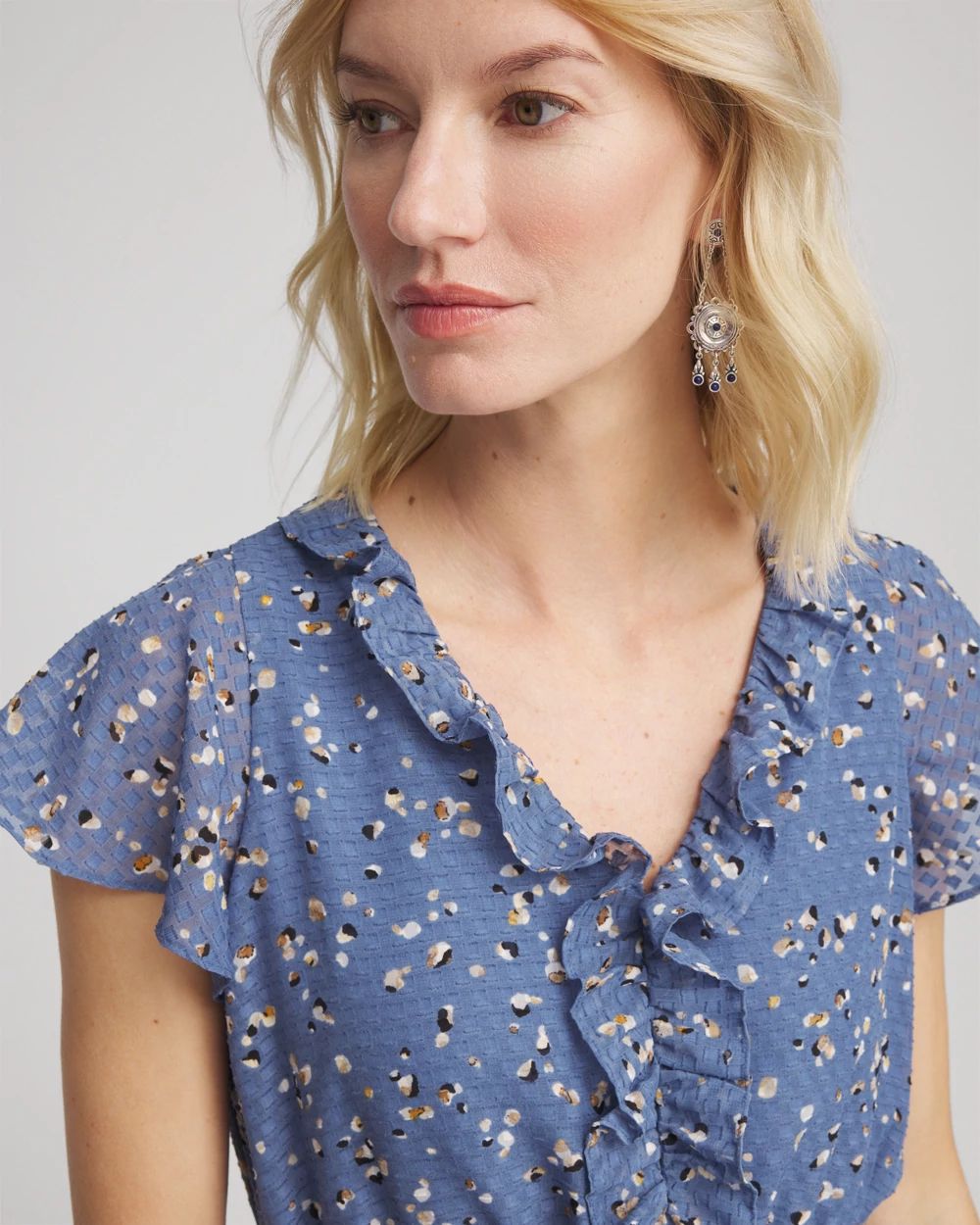 Textured Ruffled-Placket Maxi Dress