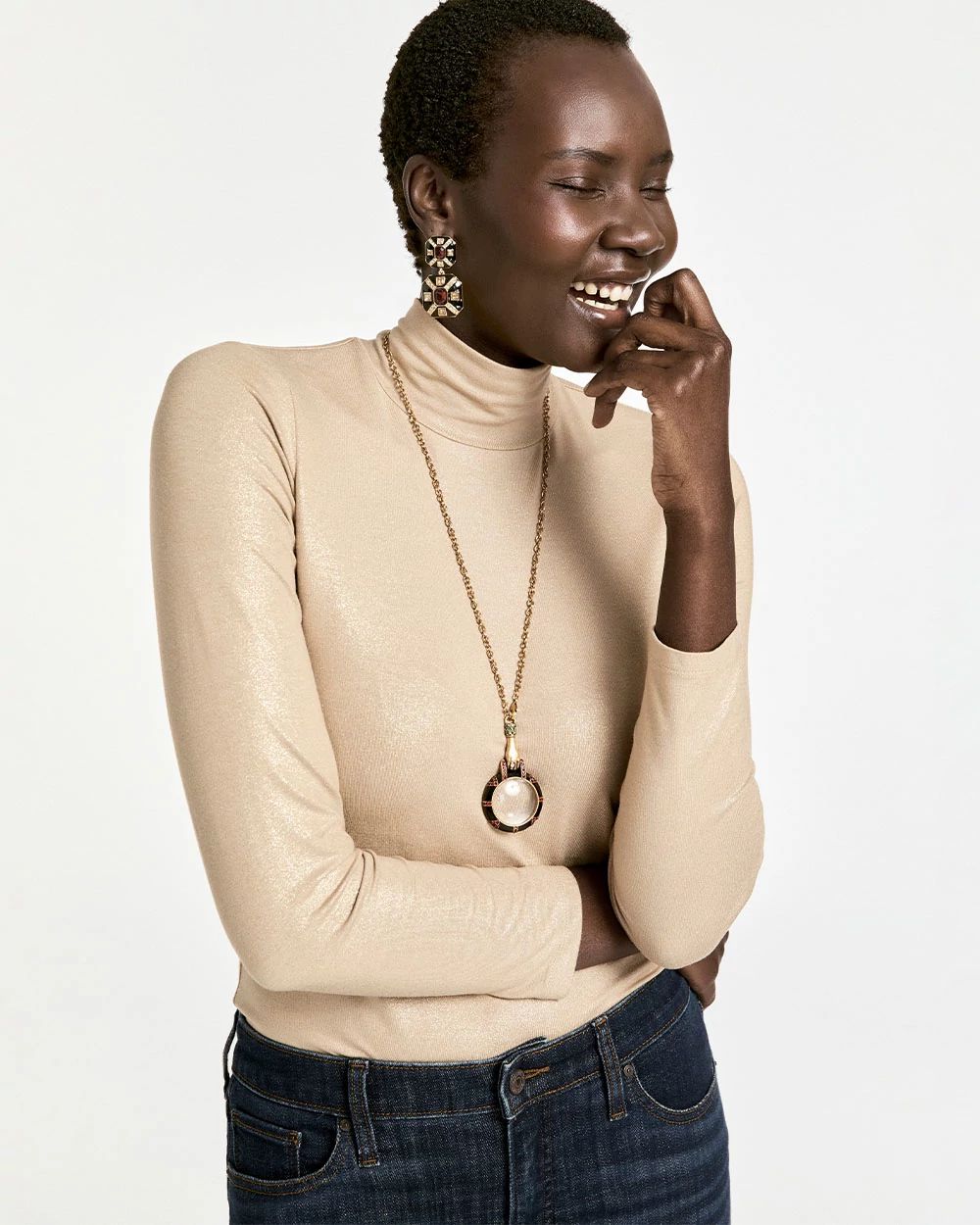 Touch of Cool™ Foil Mock Neck Layering Tee