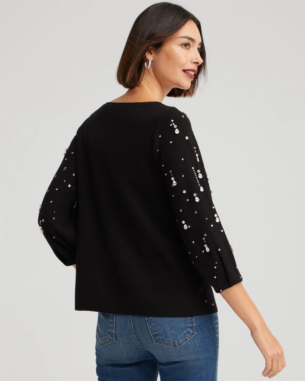 Drop Rhinestone Pullover Sweater