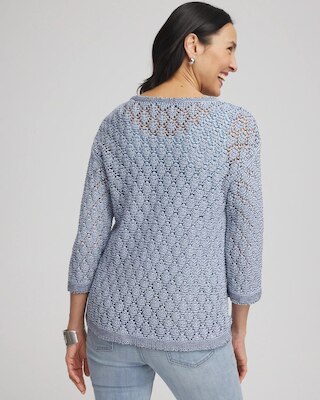 Pointelle Bateau-Neck Pullover Sweater click to view larger image.