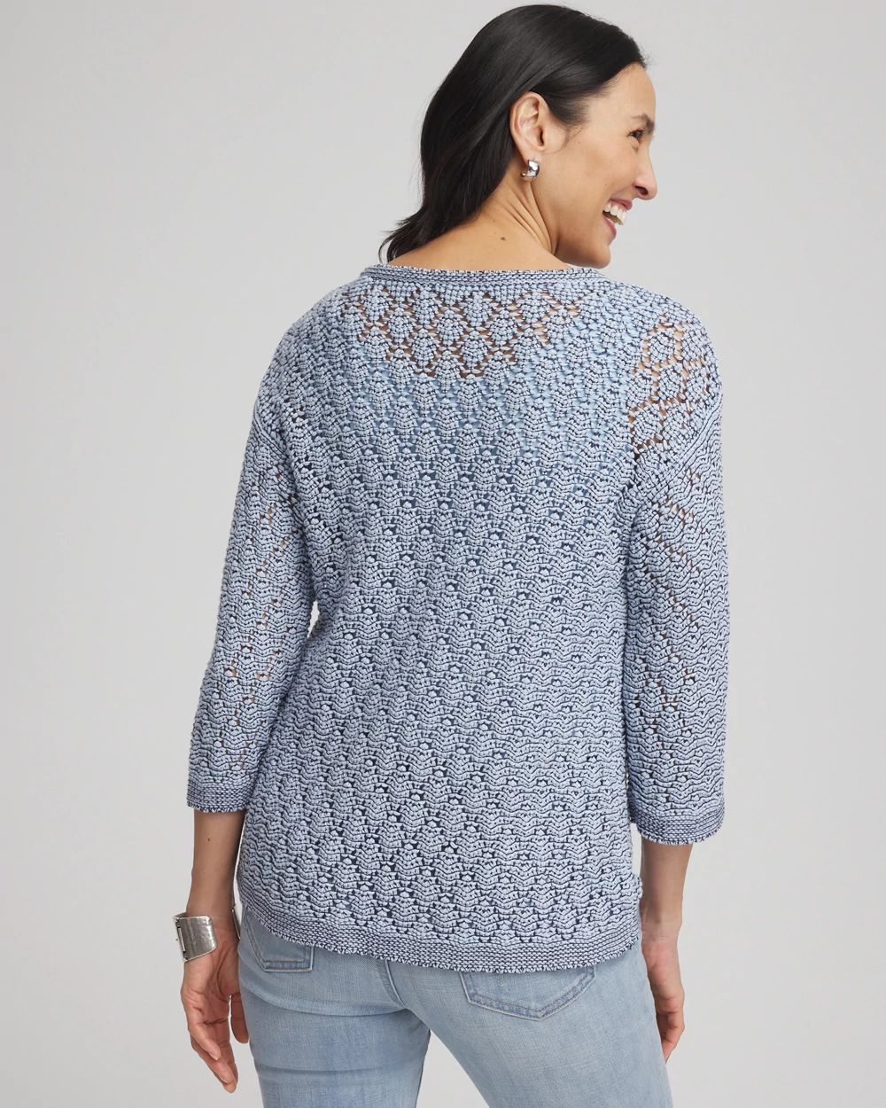 Pointelle Bateau-Neck Pullover Sweater click to view larger image.