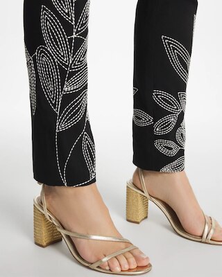 Floral Soutache Brigitte™ Slim Pull-On Ankle Pants click to view larger image.