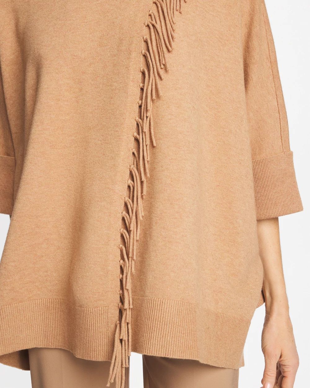 Cowlneck Knit Fringe Poncho click to view larger image.