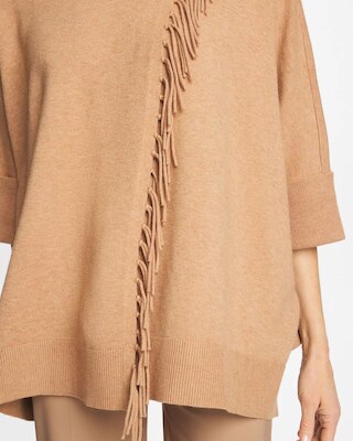 Cowlneck Knit Fringe Poncho click to view larger image.