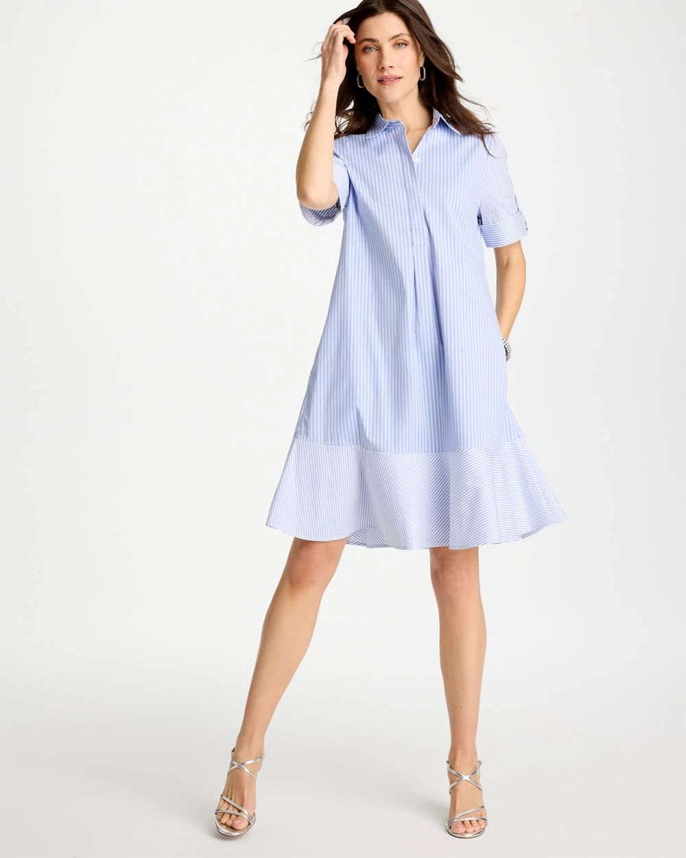 Popover Striped Tiered Poplin Dress