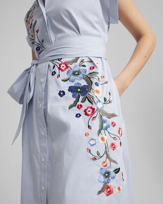 Striped Embroidered Poplin Midi Shirtdress click to view larger image.