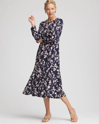 Printed Godet Popover Midi Dress