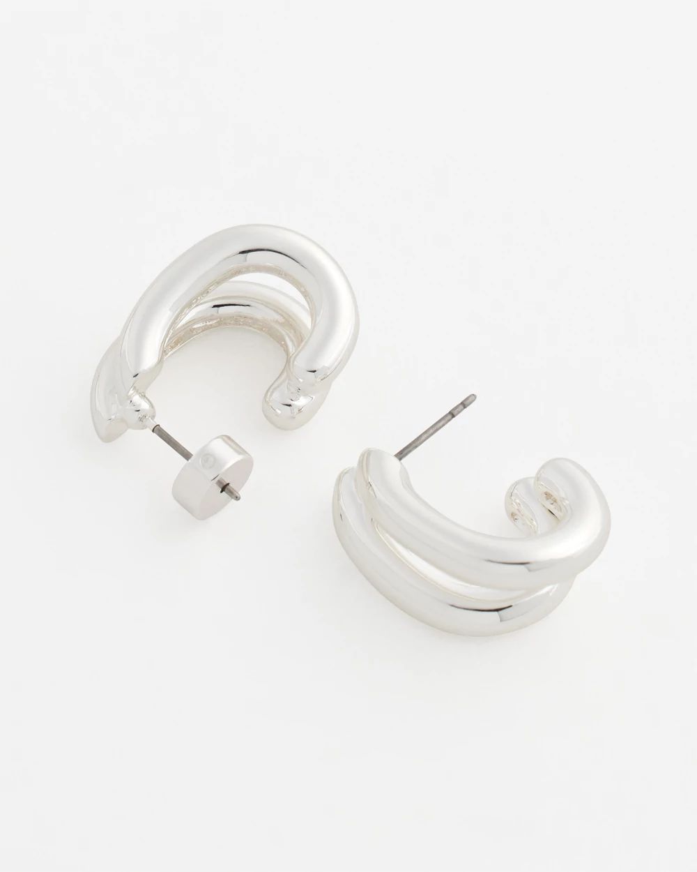 Silver Double Mini Hoop Earrings click to view larger image.