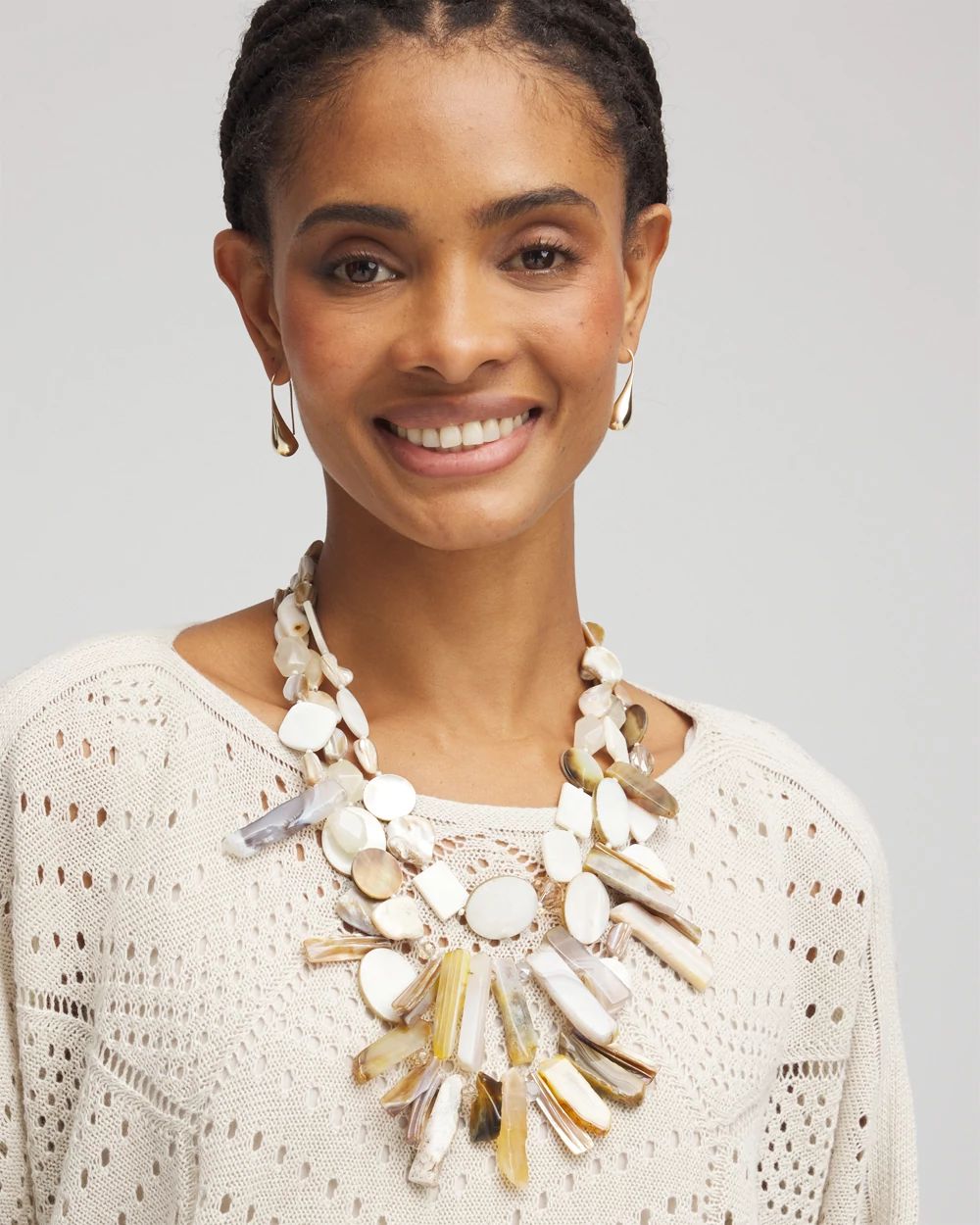 Chico's Originals Shell & Quartz Stone Bib Necklace