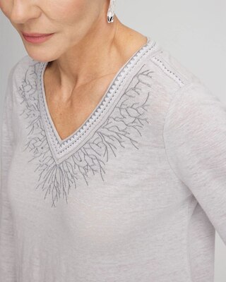 Linen Metallic Embroidered V-Neck Tunic click to view larger image.