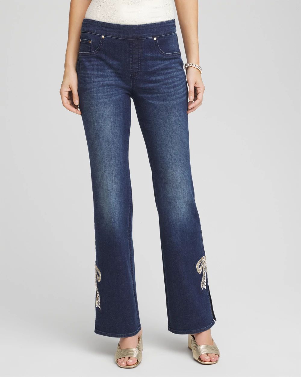 Bow Appliqué Pull-On Bootcut Jeans
