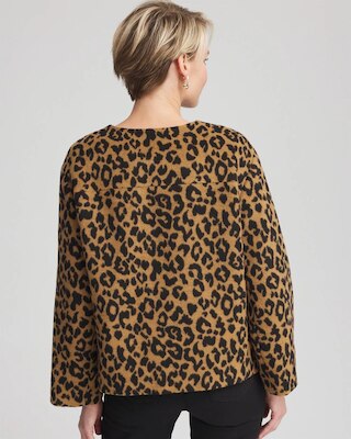 Fuzzy Collarless Animal Print Jacket click to view larger image.