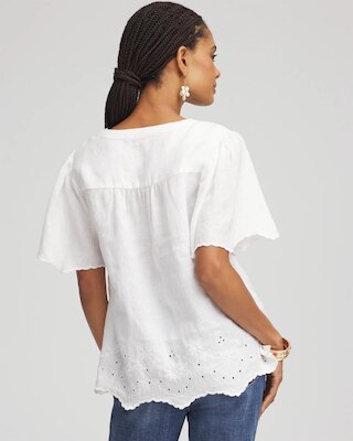 Linen Embroidered Hem Blouse click to view larger image.