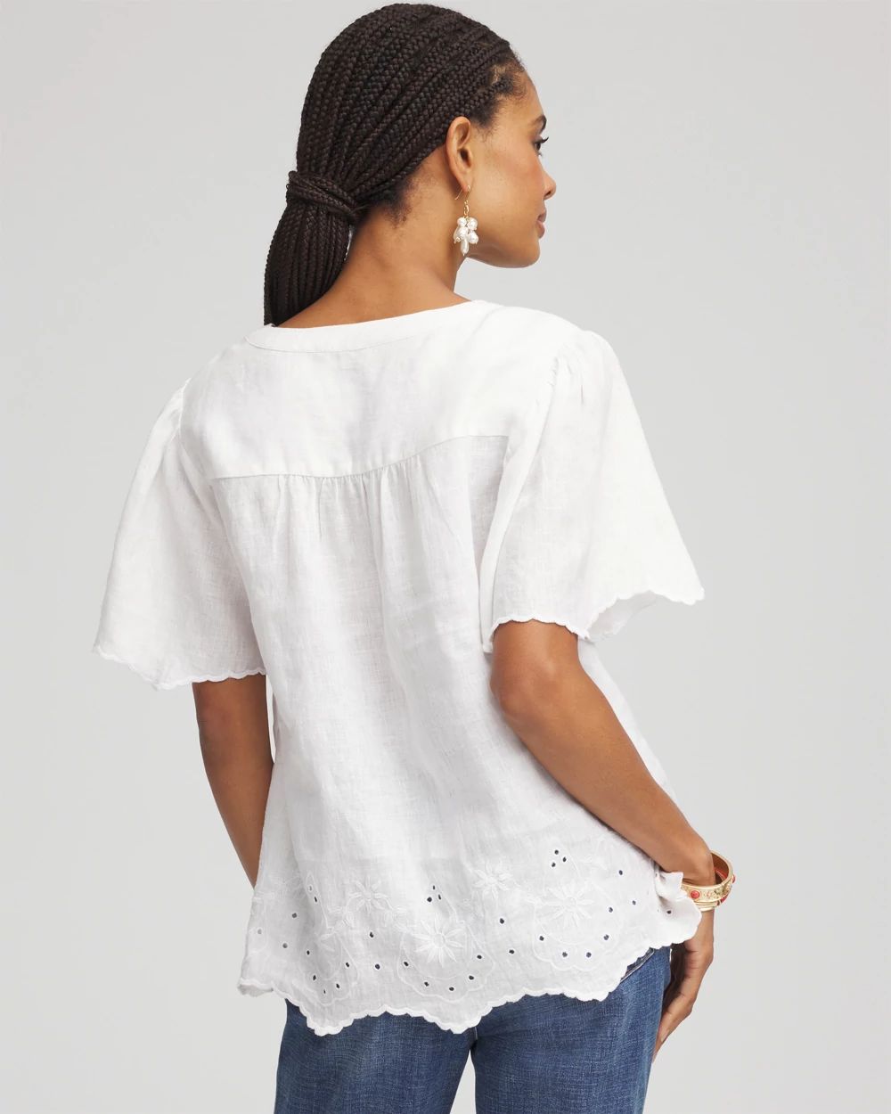 Linen Embroidered Hem Blouse click to view larger image.