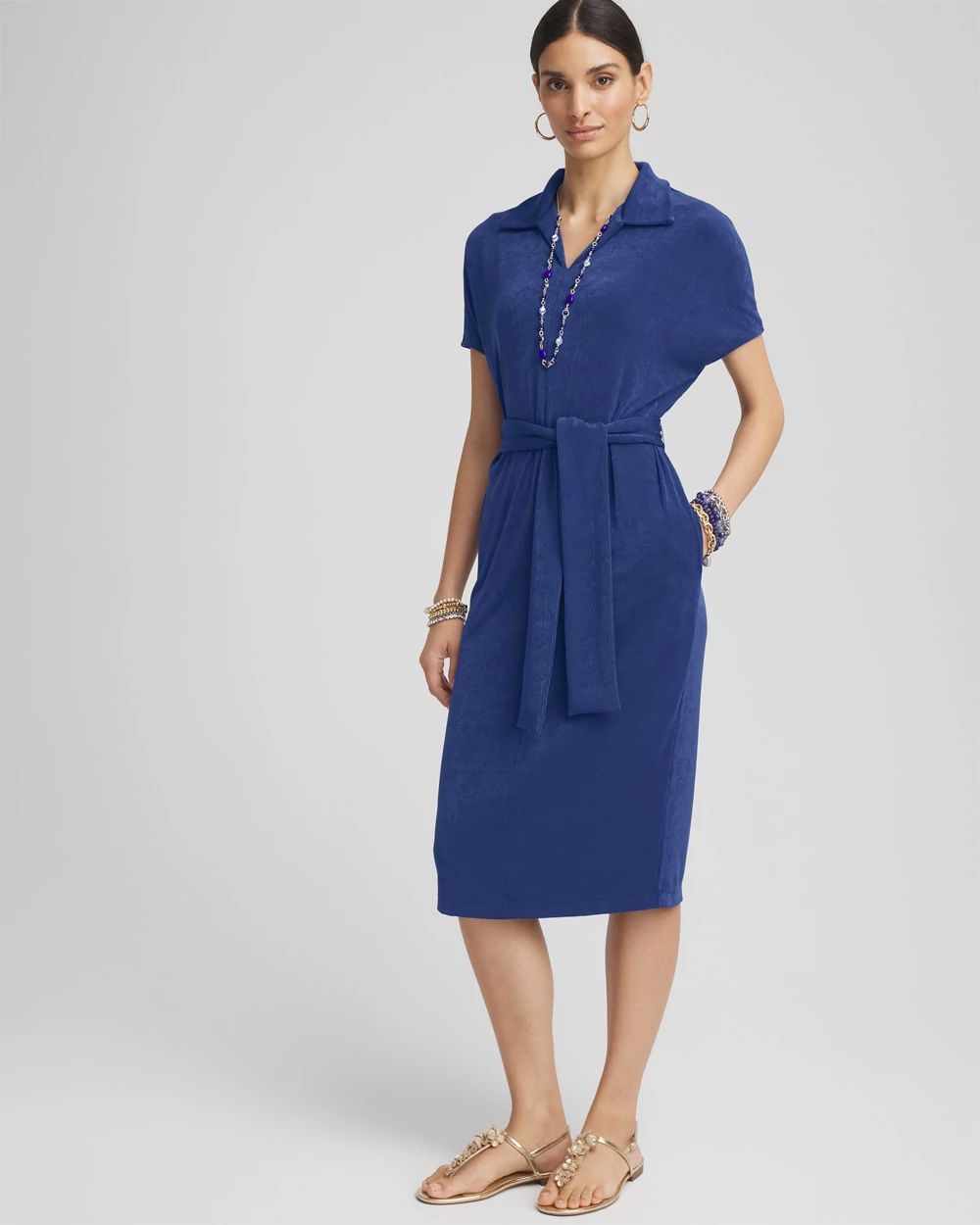 Travelers™ Belted V-Neck Collared Dress