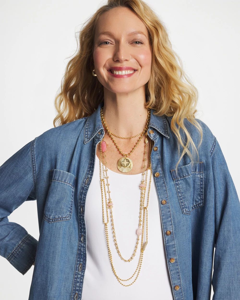 Pink Accent Long Single Strand Necklace