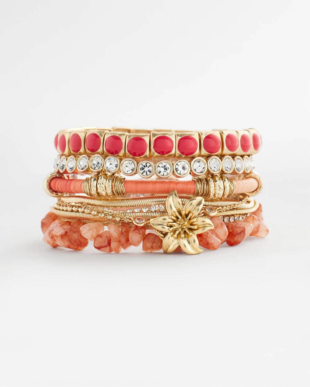 Bold Orange Goldtone Stretch Bracelet click to view larger image.