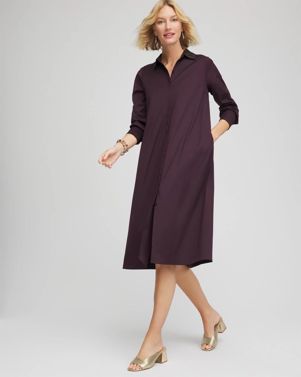 Sequin Collar Midi Shirtdress click to view larger image.