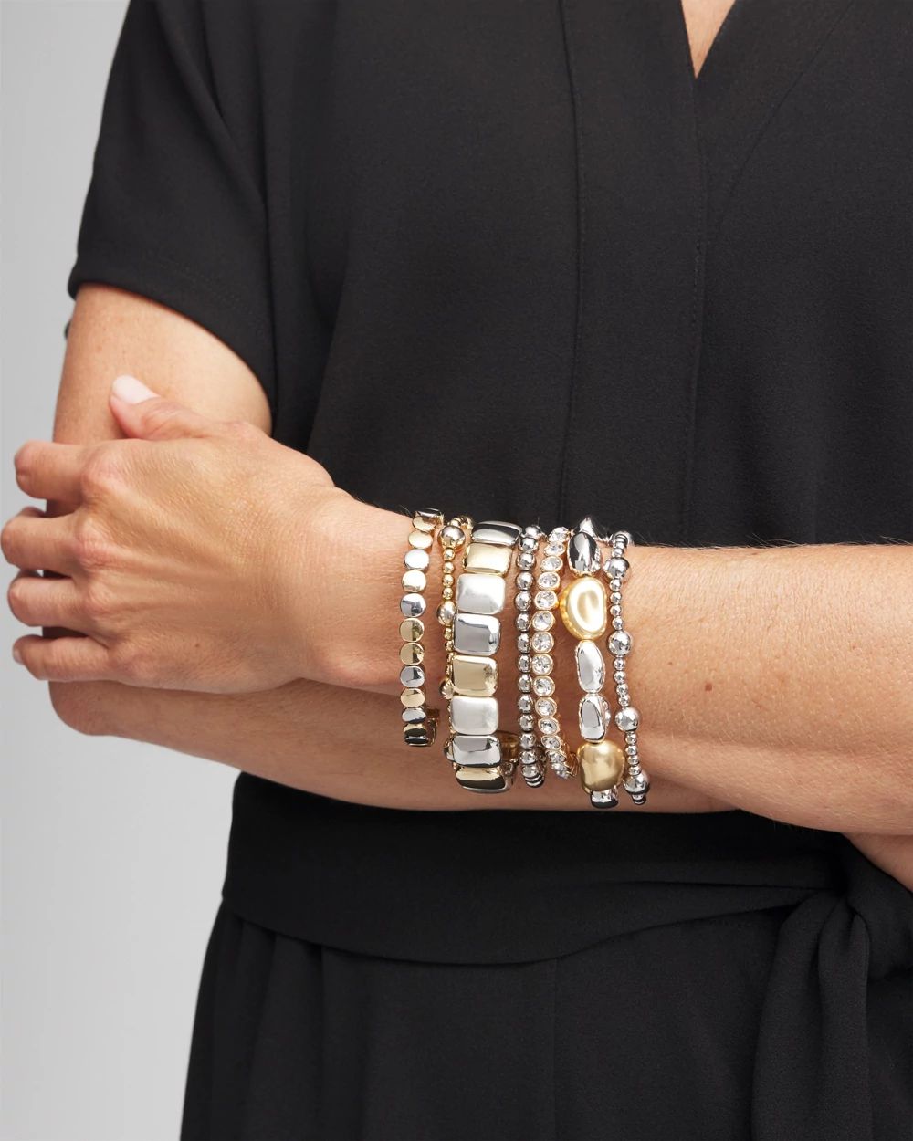 Mixed-Metal Matte Square Stretch Bracelet click to view larger image.