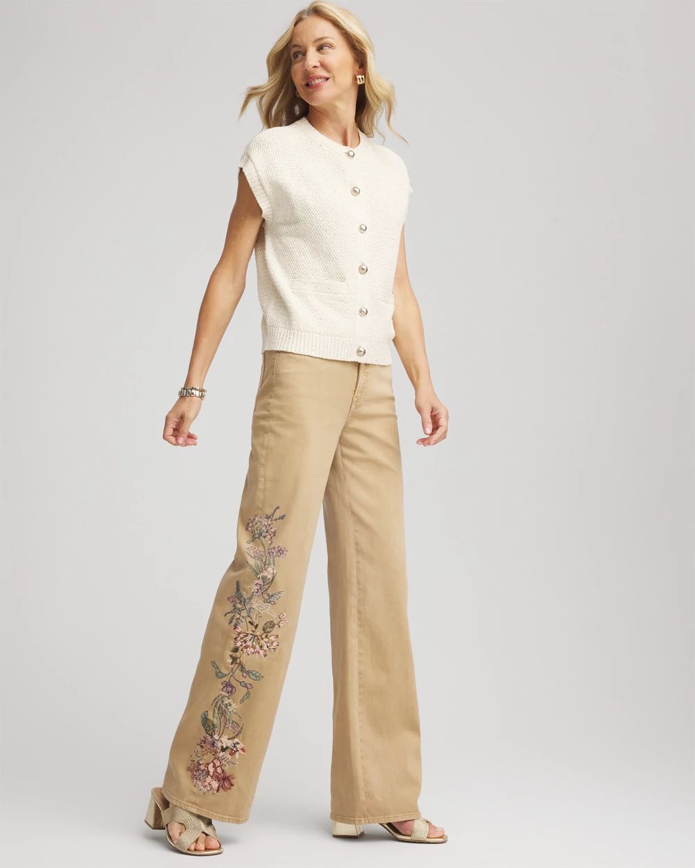 Embroidered High-Rise Wide-Leg Jeans click to view larger image.
