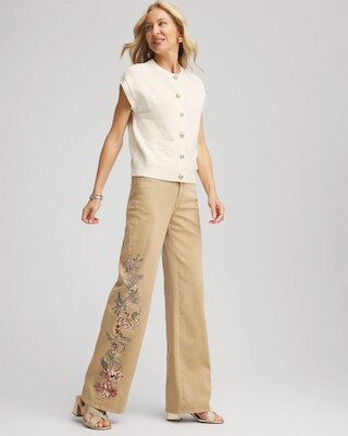 Embroidered High-Rise Wide-Leg Jeans click to view larger image.