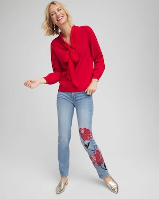 Placed Floral Girlfriend Slim Ankle Jeans click to view larger image.