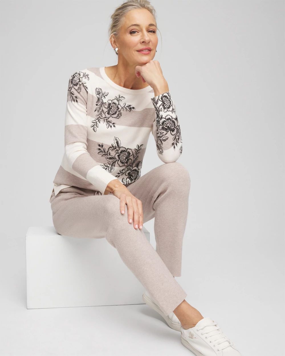 Zenergy® Luxe Cashmere Blend Floral Stripe Sweater
