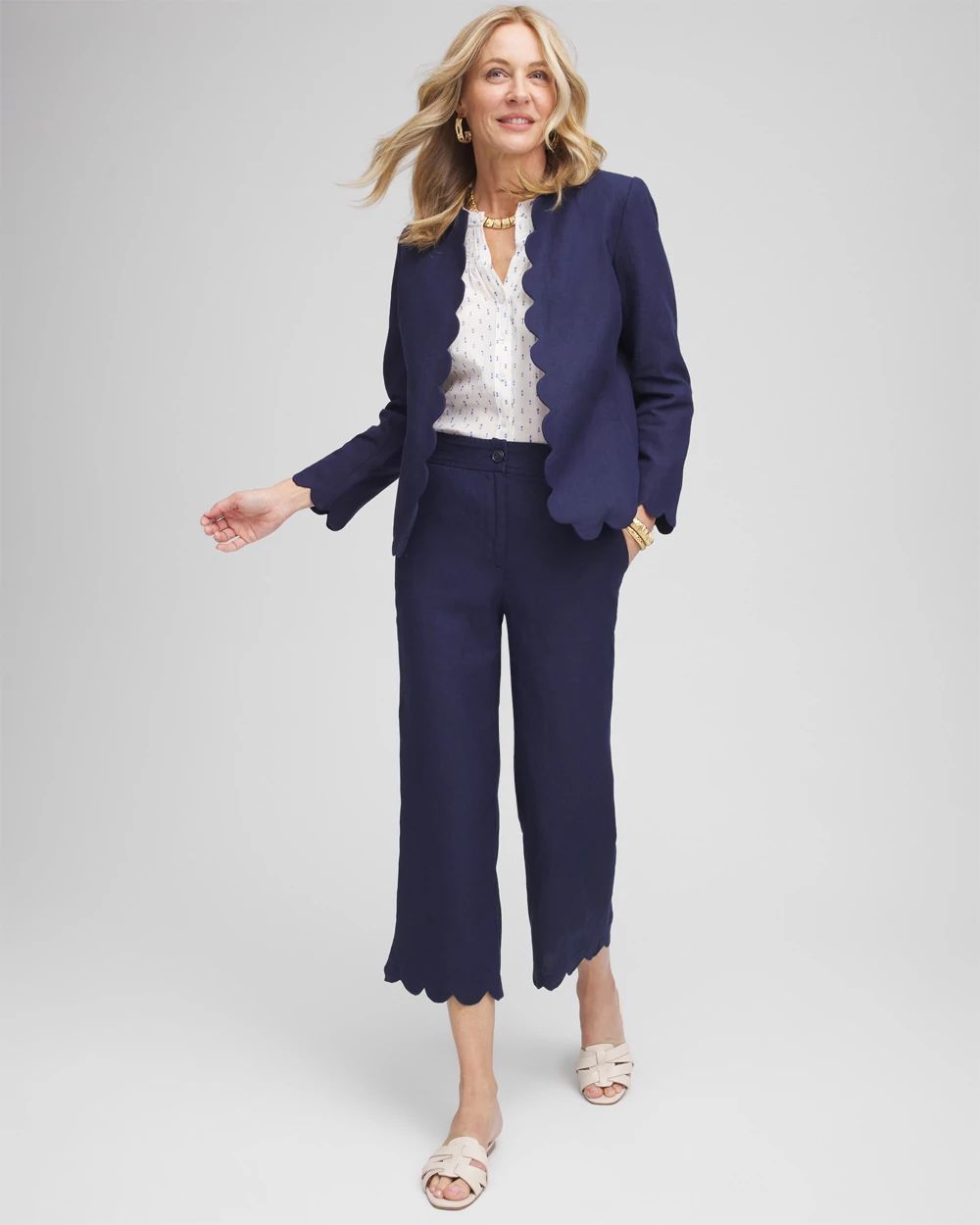 Linen Scallop Hem Crop Pants