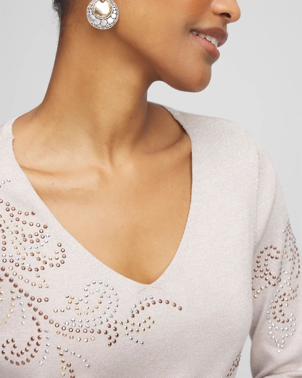 Embellished V-neck Pullover Sweater