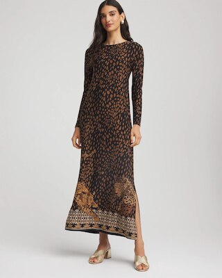 Cheetah-Print Boatneck Column Dress