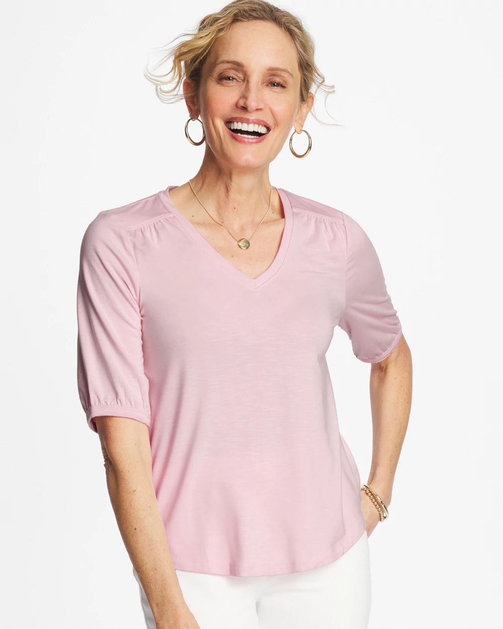 Shirred Elbow Sleeve Tee