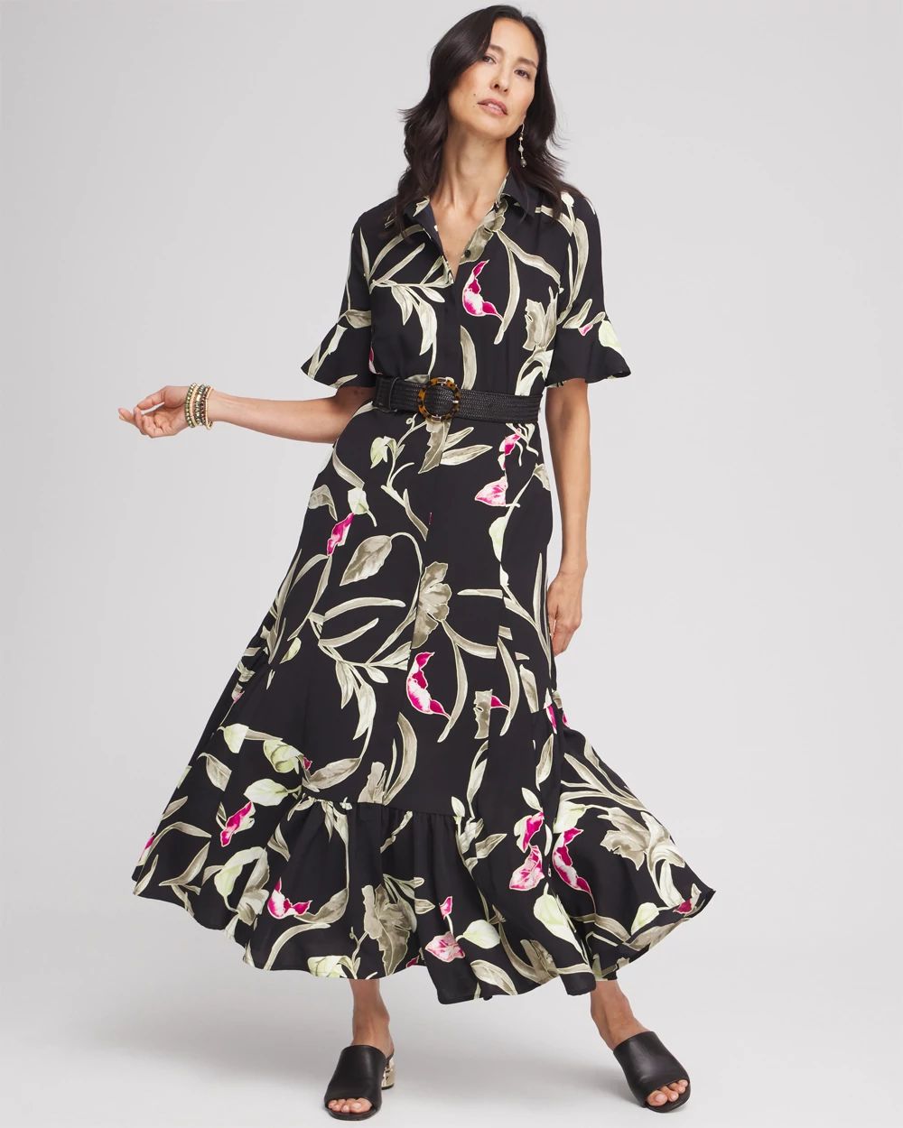 Elbow-sleeve Tiered Maxi Dress click to view larger image.
