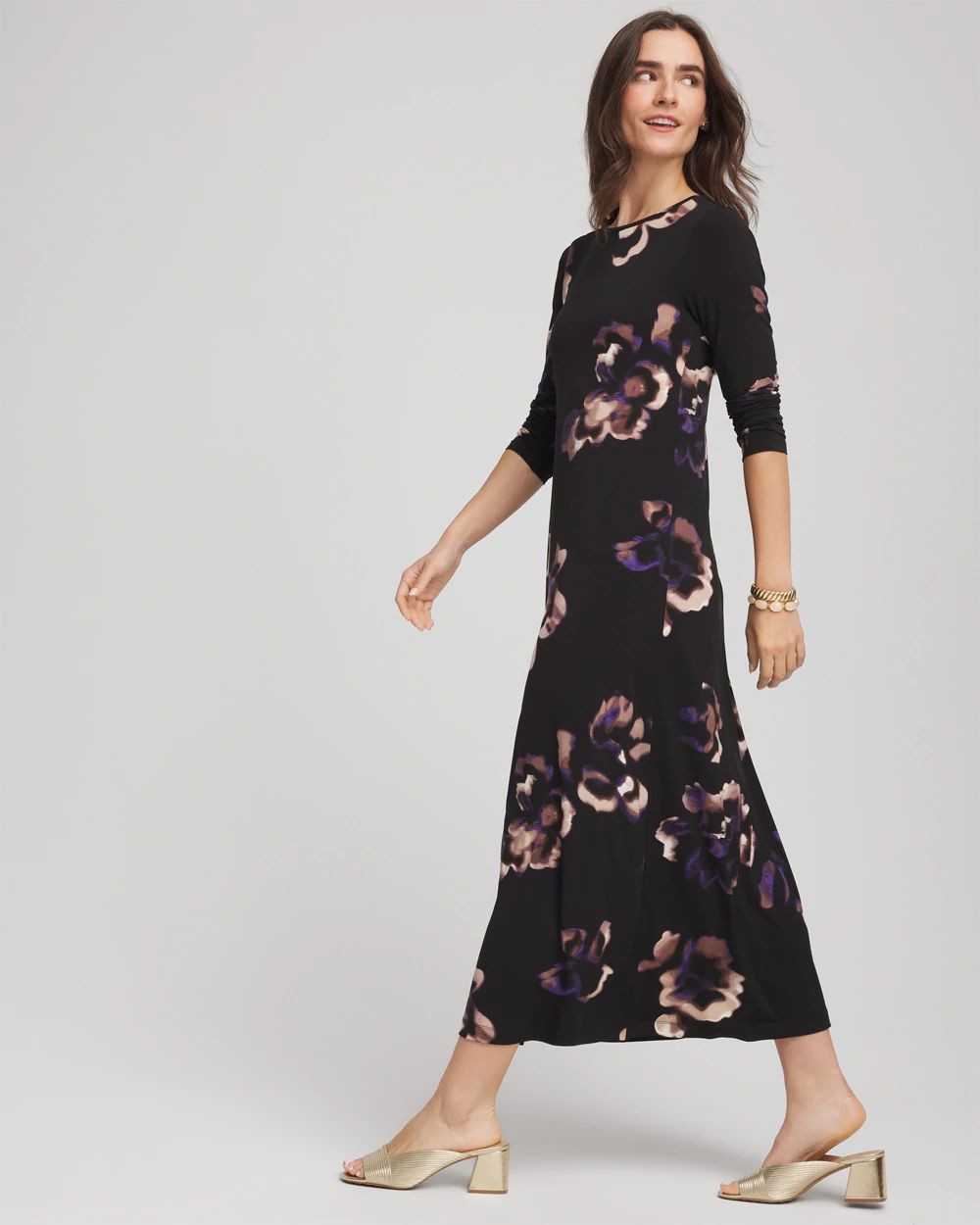Petite Floral Boatneck Column Maxi Dress