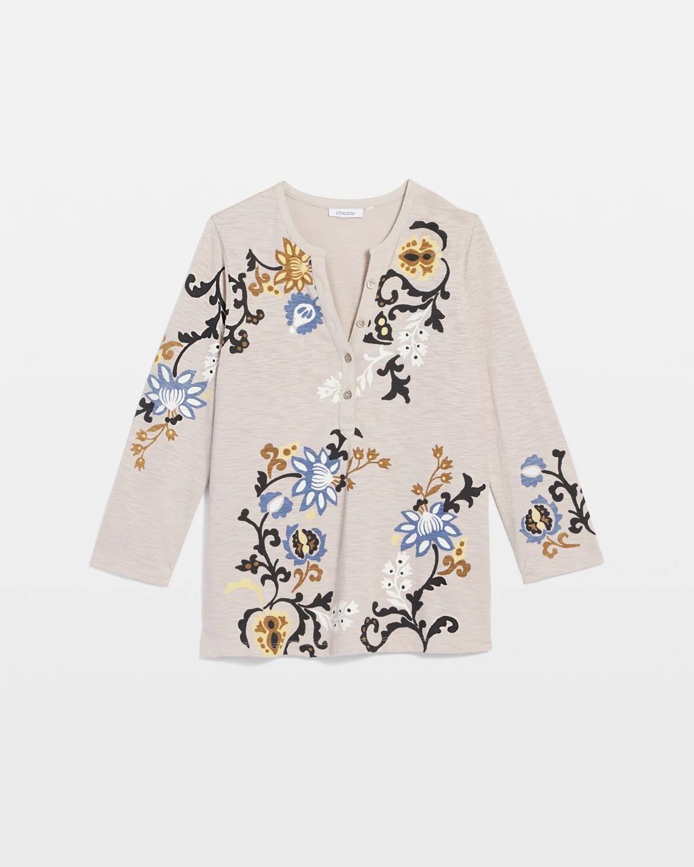 Paisley Cotton-Slub Splitneck Henley