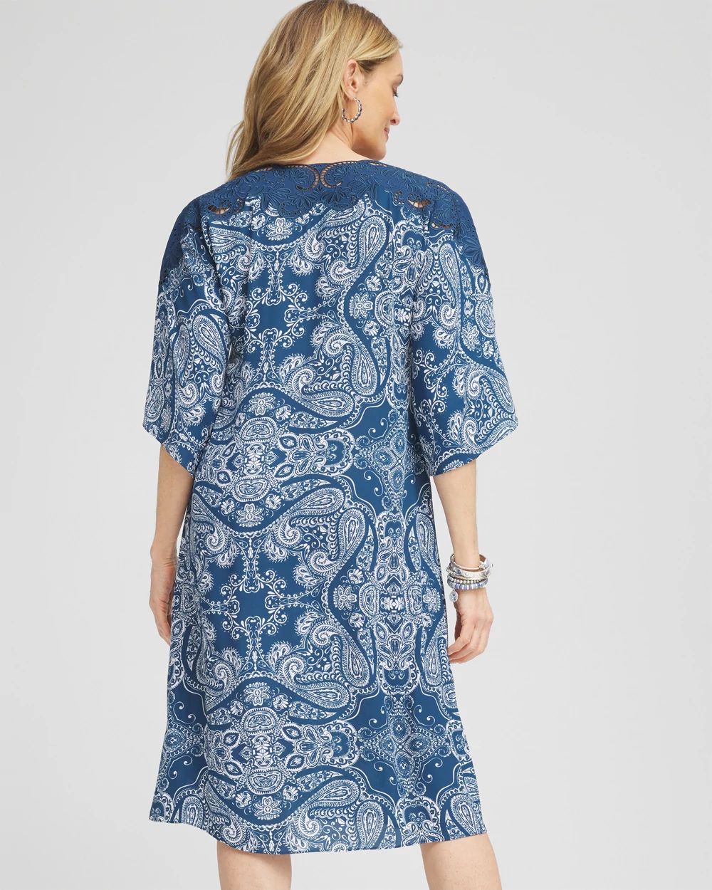 Crepe Lace-Neck Dress click to view larger image.