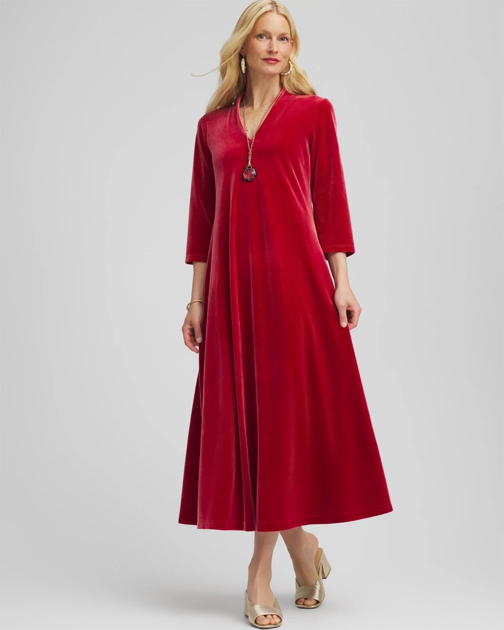 V-Neck Velour Midi Dress click to view larger image.
